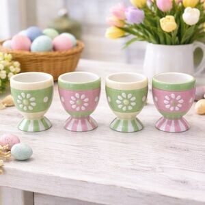 Johanna Parker Carnival Cottage Egg Cups Set of 4 – Pastel Easter Spring Kitchen